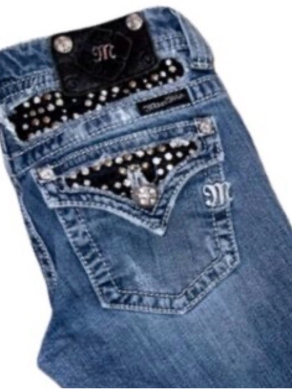 Miss Me Blue Bootcut Jeans with Embroidered 'M' and Studded Accents